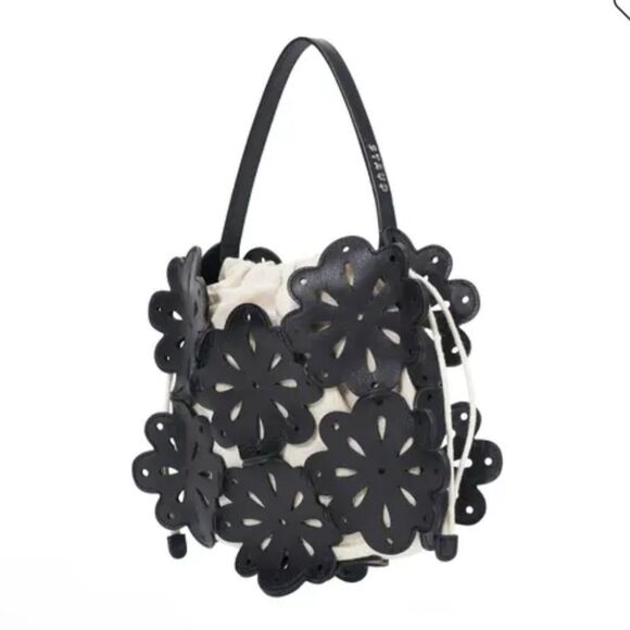 NWT Staud flora basket bag black leather laser cut top handle purse $325 - Picture 4 of 16